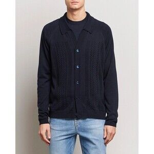 NN07 Sweater Mens Small Navy Button Up Cardigan Knit Wool Blend BJARKI $285